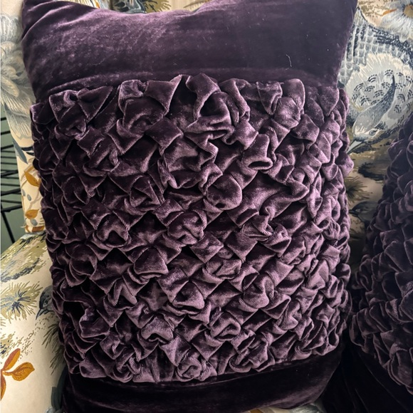 Two Vintage Purple Velvet Gathered Pillows Boudoir Bohemian - Picture 2 of 4